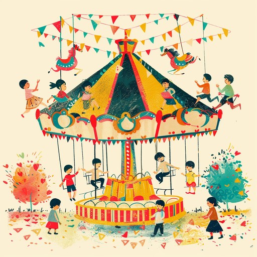 A cheerful and lively folk song capturing the essence of playful gatherings at a village fair, featuring a dance inducing rhythm and whimsical melodies that make listeners feel like they're on a merry go round. Perfect for celebrating joy and colorful moments