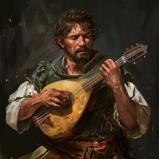 An instrumental piece capturing a medieval troubadour's intense anger, conveyed through aggressive lute strumming and passionate melodies. The dynamic shifts between blazing fury and simmering resentment, invoking a vivid sense of confrontation and unrest in a medieval setting.