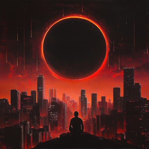 A pulsating instrumental blending atmospheric synths and rhythmic beats, capturing an odyssey through a neon metropolis during an eclipse