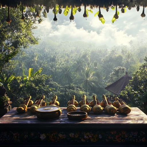 Emphasizing the hypnotic sounds of the gamelan against an electronic soundscape, this piece brings out the lush greenery and spiritual atmosphere of ubud in the early morning