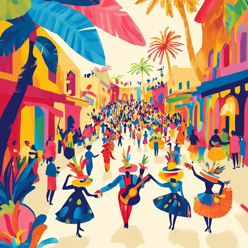 A high spirited instrumental piece that blends traditional carnival rhythms with modern beats, evoking the vibrant atmosphere of a colorful street parade filled with dancing, laughter, and celebration.