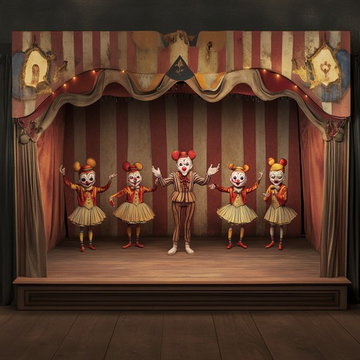 This jubilant instrumental evokes the golden era of vintage cabaret theaters, where mischievous performers take to the stage in a series of comedic acts. The piano leads the way through a cascade of light hearted and upbeat melodies, each note infused with the eccentric charm and humor of a classic vaudeville show.