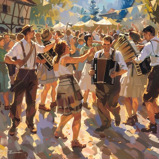 A peppy instrumental track characterized by vibrant accordion, brisk rhythms, and a distinctly german schlager feel. Designed to evoke the lively atmosphere of a bavarian festival or oktoberfest with infectious melodies and exuberant energy.