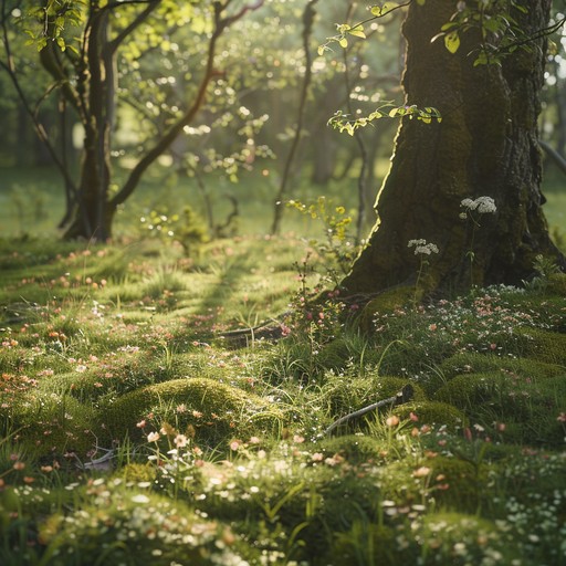 Embrace the tranquility of an ancient, magical forest where delicate harp melodies intertwine with the gentle whispers of nature. This tender tune whisks you away to a realm of serene beauty, evoking feelings of wonder and enchantment