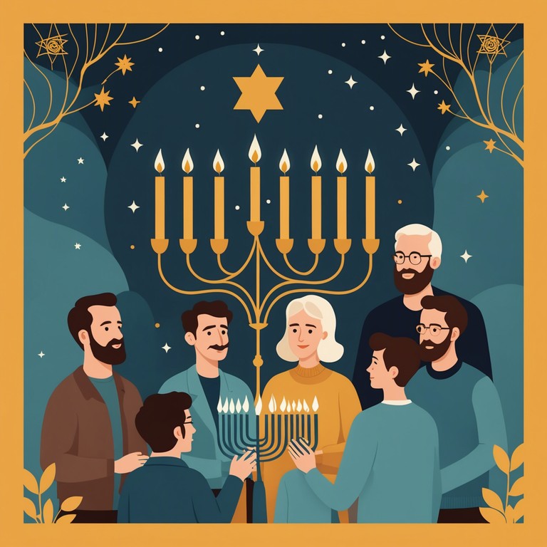 An uplifting soundtrack that creatively intertwines klezmer music traditions with modern vibes, for a soundtrack that enhances the hanukkah holiday spirit, suitable for festive events and family gatherings.