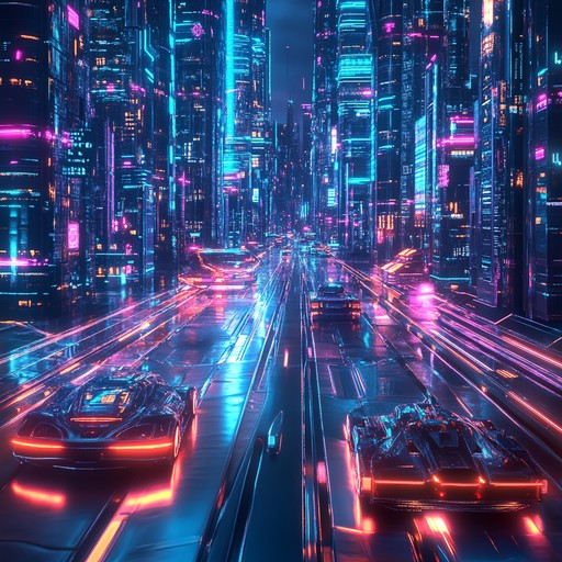 This piece features a high energy, relentless techno beat with dynamic basslines and sharp percussive elements. It's designed to captivate and energize the listener, evoking the sensation of racing through a futuristic city drenched in neon lights.