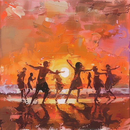 An energetic instrumental piece blending traditional afro cuban rhythms with modern festive elements, featuring vibrant congas, timbales, and horns. It paints a picture of a spirited sunset celebration by the sea in cuba, with lively dancing and joyous gatherings under colorful lanterns. The track is driven by infectious percussion rhythms complemented by melodic horn sections, encapsulating the essence of a thriving, jubilant fiesta.