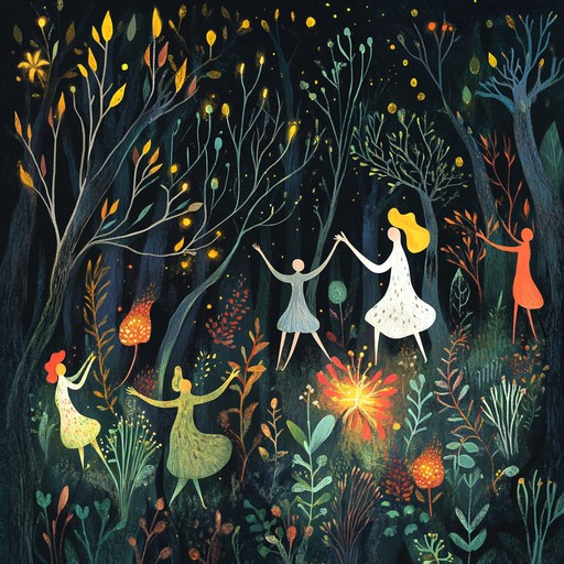 This instrumental piece uses lively flute melodies and rhythmic patterns to create an atmosphere where listeners can imagine an enchanting woodland filled with joyful, dancing creatures. The music paints a vivid picture of mythical beings celebrating in their hidden forest sanctuary.