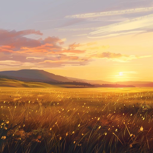 Picture the sun setting over endless golden fields, painting the sky in hues of orange and pink. The calm breeze rustles the tall grass as a gentle acoustic guitar plays a soothing melody, evoking memories of serene country life. The sound captures the essence of americana, with its heartfelt simplicity and tranquil beauty.