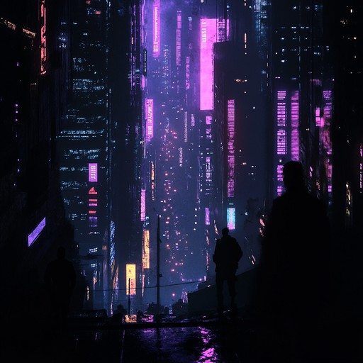 A haunting electronic journey through a neon lit cityscape filled with corruption and darkness, pulsating with aggressive beats and eerie synths, capturing the essence of a cyberpunk dystopia.