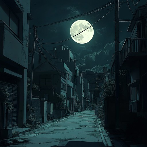 An instrumental piece that combines haunting melodies with subtle rhythmic undertones, gradually building a sense of fear and anticipation, capturing the essence of suspense in a dramatic anime scene