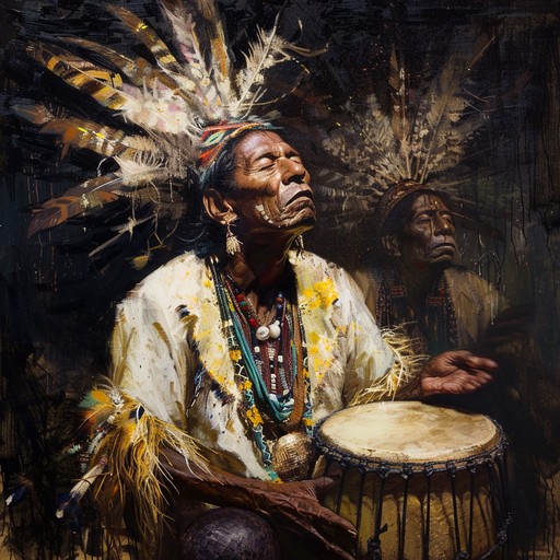 The pounding of ceremonial drums reverberates through the dense, misty jungle as an ancient tribe performs a sacred ritual to honor their ancestors. The rhythms are primal, raw, and filled with centuries of tradition.