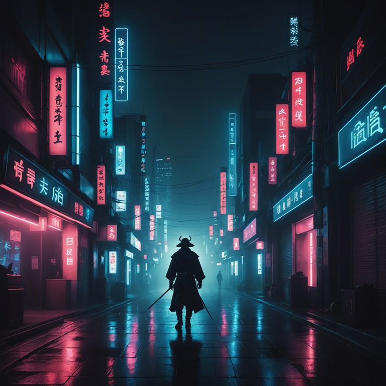 This track fuses the pulsating rhythms of modern j pop with a tinge of mysterious allure, reflecting the futuristic neon lit streets of tokyo and the enigmatic aura of a samurai navigating through these urban landscapes. The sound is edgy yet captivating, with an underlying tension that keeps listeners on edge.