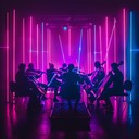 throbbing beats and strings energizing a neon drenched dancefloor.