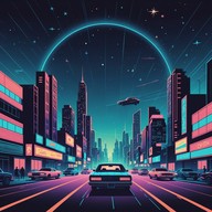 futuristic cityscape with pulsating beats