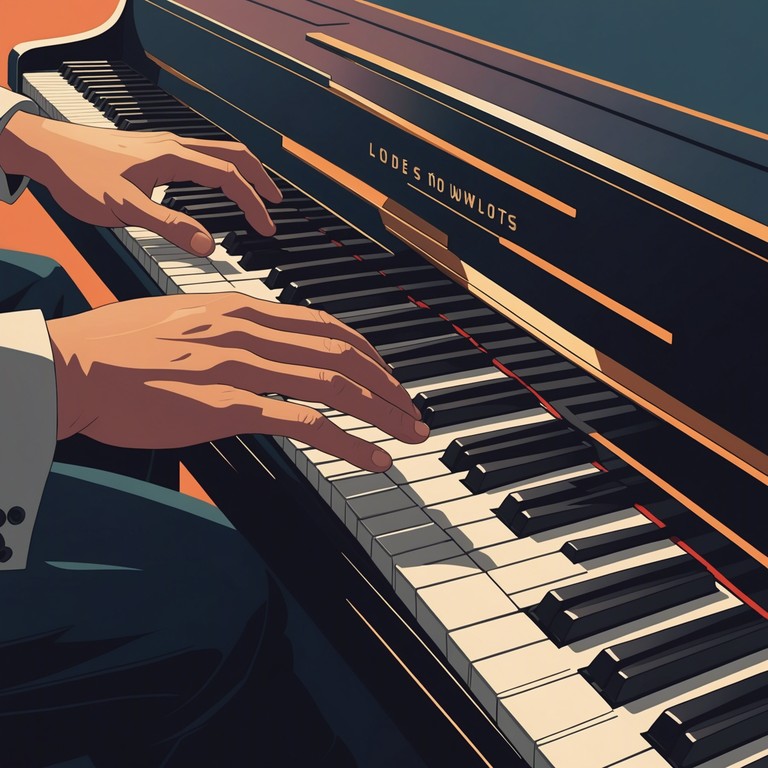 Imagine a serene evening as the sun sets, where the cool breeze carries the soft, soul touching sounds of an electric piano playing jack swing, creating a reflective and enigmatic atmosphere.