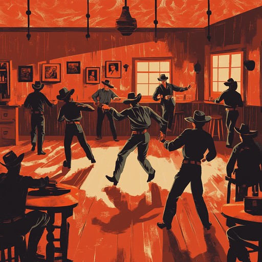 Imagine a lively saloon filled with playful cowboys, tapping their boots to the upbeat rhythms of a western inspired dance tune. The atmosphere is electric as the acoustic guitar strums out a fun, catchy melody that gets everyone in the mood for a rollicking good time. With cheeky harmonica interludes and a spirited tempo, this instrumental track perfectly captures the essence of a playful western dance scene.