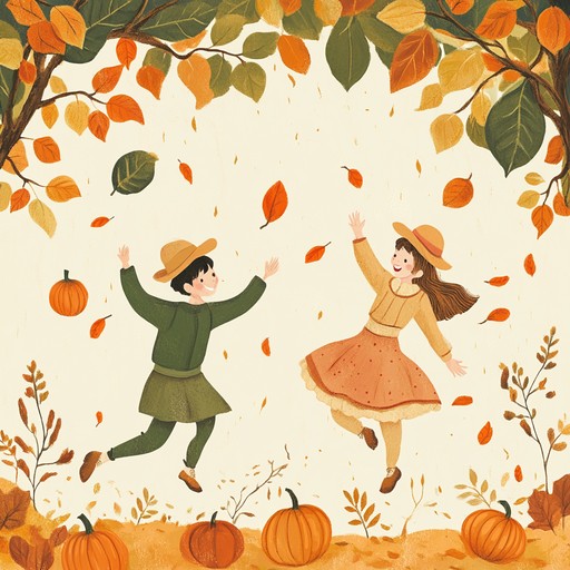 A folk rock instrumental capturing the essence of an autumn harvest festival, where vibrant melodies uplift the spirit. Acoustic guitars strum rhythmic patterns while fiddle melodies dance around, creating a jovial and uplifting atmosphere. Percussions and bass add a driving beat to keep feet tapping and hearts joyous.