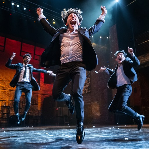 Step into the maelstrom of a broadway finale, where fast paced scenes collide to create an exhilarating crescendo of musicality. With its rapid tempo changes and dissonant yet thrilling harmonies, this piece vividly illustrates the intense energy and orchestrated chaos of a stage performance about to conclude.