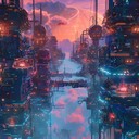 a pulsing, atmospheric journey through a futuristic cityscape