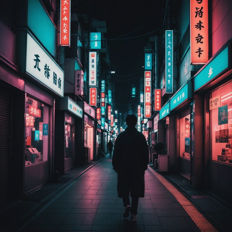 The song captures the essence of a solitary, reflective walk through the bustling streets of tokyo at night. The music conveys both the isolation felt amidst a crowd and the peaceful solitude of being alone with one's thoughts. The instrumentation amplifies the urban, yet intimate feel of the settings.