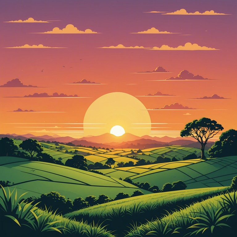 This track features a smooth blend of acoustic guitar melodies that evoke the calm and peaceful atmosphere of a brazilian countryside at sunset. The gentle strumming complements the serene setting, making it perfect for reflective moments or soft background music.