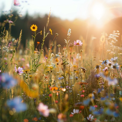 A gentle folk instrumental reflecting the lighthearted joy of strolling through blooming summer meadows, bringing tranquility and happiness with each note