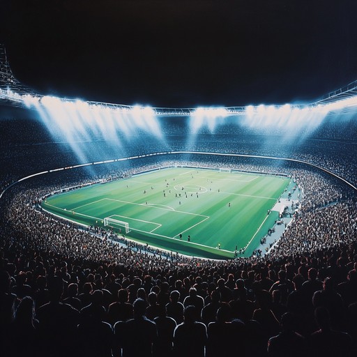 A composition that embodies the energy, strategy, and emotional rollercoaster of a football match. The music will evoke the excitement of each advance on the pitch, mirroring the heart pounding moments leading up to a goal, with crescendos to capture successful shots and reflective decrescendos following near misses.