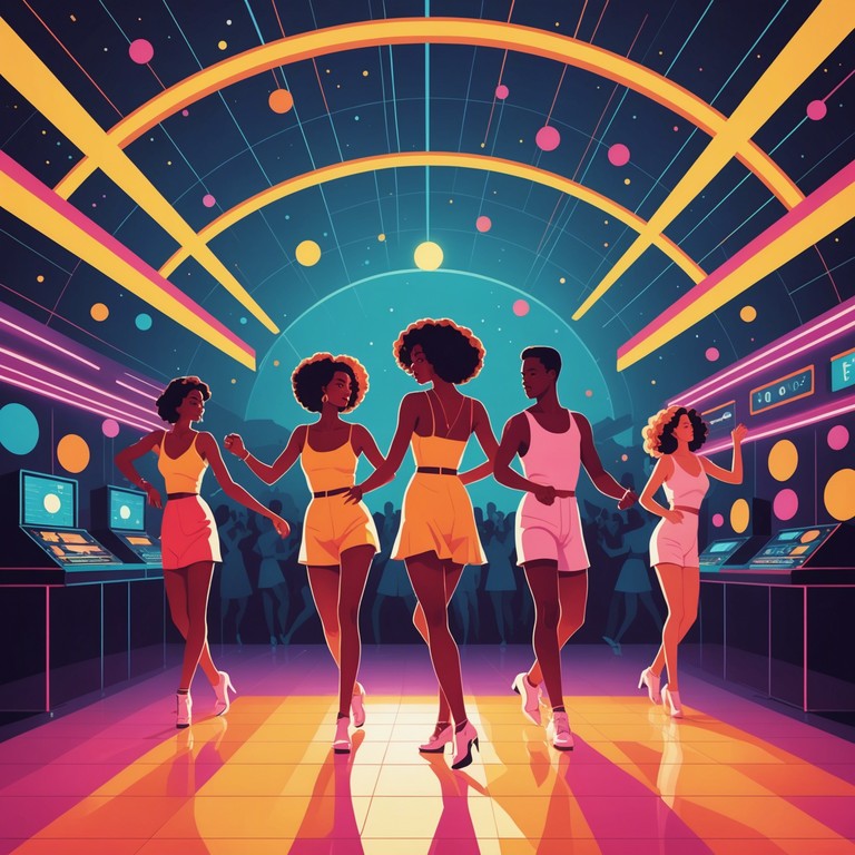 Immerse in the heart of the 70s disco era with this vibrant composition featuring an electric guitar leading the groove against a backdrop of funky beats. The track embodies a night of carefree dancing, vivid colors, and the spirited energy of a packed dance floor.