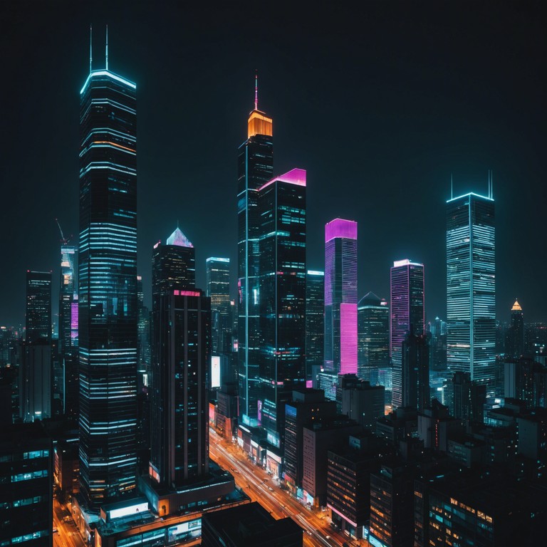 This composition reflects the surreal, ethereal journey through a landscape of futuristic cities under neon lights, where cyberpunk aesthetics blend with haunting melodies, creating an atmosphere of introspection amid a digital world.