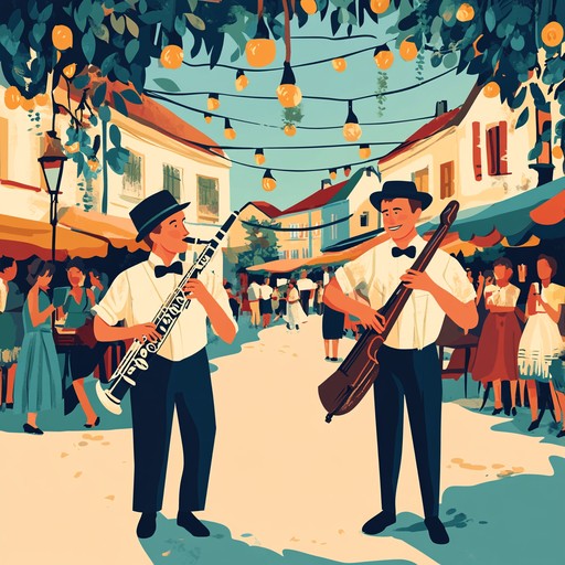 An energetic instrumental klezmer piece that blends traditional eastern european melodies with groovy rhythms, featuring lively clarinet and violin solos, creating an infectious dance atmosphere.