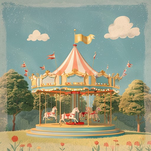 This upbeat instrumental piece features a lively melody played on a calliope organ, accompanied by the cheerful sounds of a carousel. The bright and whimsical atmosphere is enhanced by the steady rhythm of a snare drum and the occasional chime of a bell, creating a sense of childlike wonder and excitement. The music evokes images of colorful lights, spinning horses, and the carefree laughter of children enjoying a day at the amusement park.