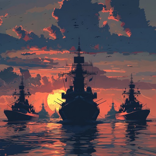 An inspiring instrumental piece capturing the splendor and bravery of the russian navy; epic and grandiose melodies unfold as if riding the crisp, icy waves of the north atlantic, invoking images of ship decks, sailors, and maritime pride.