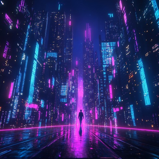 A captivating instrumental track blending smooth electronic melodies with atmospheric synths, taking listeners on a sonic journey through the neon lit streets of a futuristic cyberpunk city. The song evokes the ambiance of a bustling metropolis at night, where technology and humanity intertwine under glowing signs and towering skyscrapers.