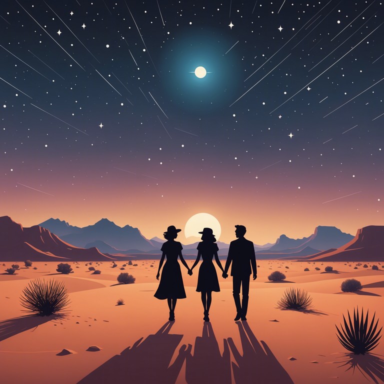 This instrumental track features a haunting oud melody interwoven with lush, sweeping strings, creating a deeply romantic atmosphere reminiscent of a serene desert night under a starlit sky. The music gradually builds, capturing the essence of middle eastern romance and mystery.
