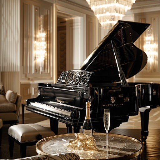 A sweeping torch lounge track characterized by victorious and celebratory themes. Melancholic piano melodies blended with bold brass elements evoke a sophisticated atmosphere, ideal for occasions of grand achievements. The piece reaches climactic crescendos, symbolizing a journey toward triumph and celebration.