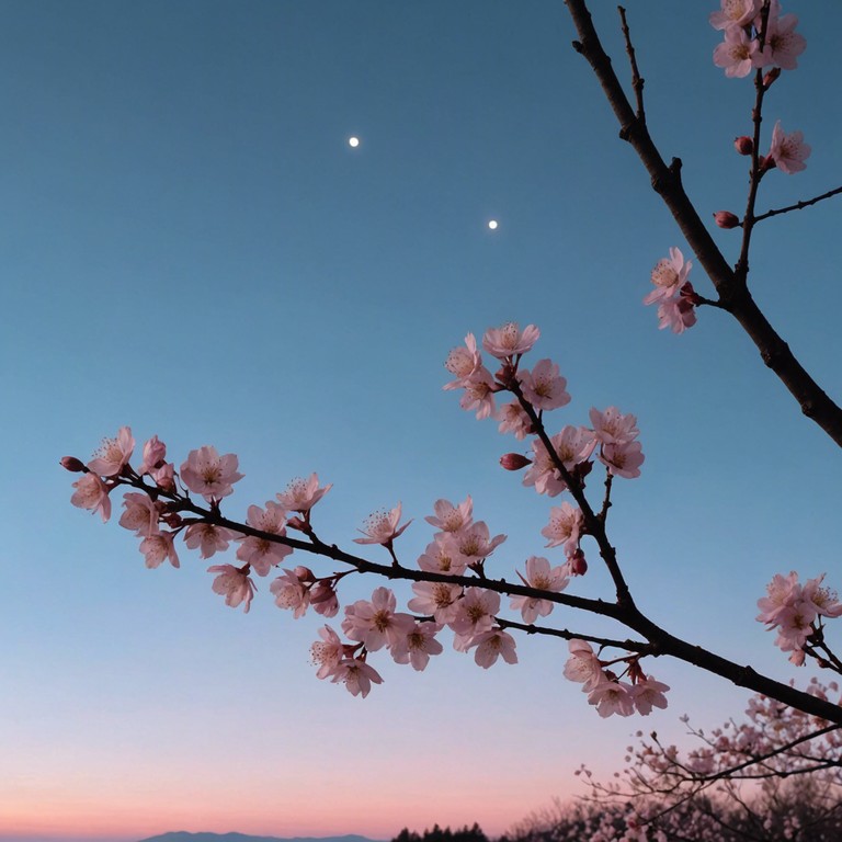 Immerse into the quieter, more intimate aspects of a cherry blossom festival at dusk, where the gentle plucking of the koto accompanies the sight of falling petals in the soft twilight