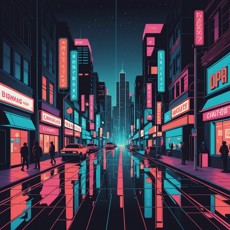 In this track, the energy of the city comes alive under the moonlight, encapsulated by the powerful and punchy beats of new jack swing. The sound merges synthetic bass lines with a complex rhythm section that captures the essence of late night urban exploration. The music evokes scenes of neon lights, bustling nightlife, and the vibrant hum of the city.