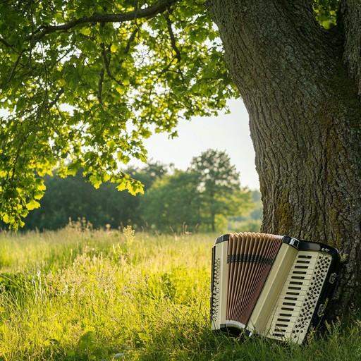 An accordion serenades with gentle melodies, mimicking the soothing whispers of a soft breeze in a serene meadow. The piece transports listeners to a place of peace and calm, merging subtle rhythmic patterns with harmonious chord progressions to evoke a sense of serenity and contentment.