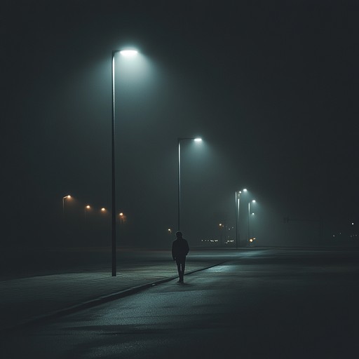 A somber hip hop instrumental featuring slow beats, atmospheric synths, and echoing piano melodies that evoke the feeling of wandering alone through empty city streets under flickering streetlights.