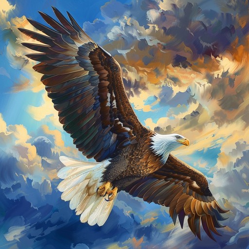 A grand, sweeping orchestral piece that evokes the feeling of soaring through majestic mountain ranges like an eagle, with a sense of wonder and awe.