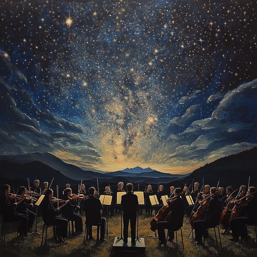 A classical composition that captures the serene transition from dusk to nighttime, using soft, lingering notes to mimic the celestial beauty of stars appearing in the sky. This piece imagines an orchestra under the open sky, playing a symphony that celebrates the peacefulness and mystery of twilight.