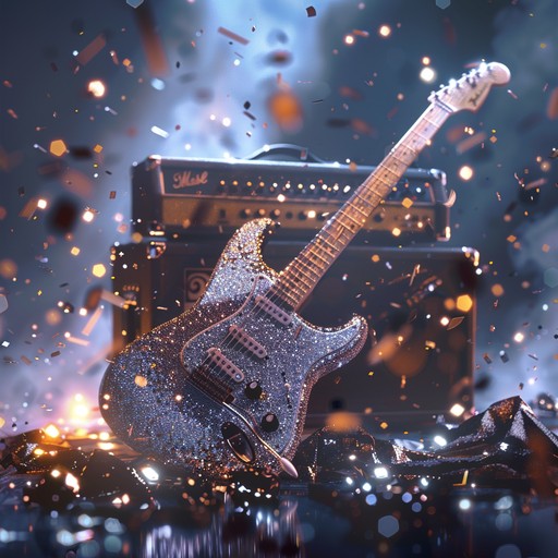 Imagine grunge guitars embraced by a sparkling glam touch. The driving rhythms layer with raw and glittery elements to evoke an energetic and rebellious celebration, blending edgy vibes with shimmering joy.