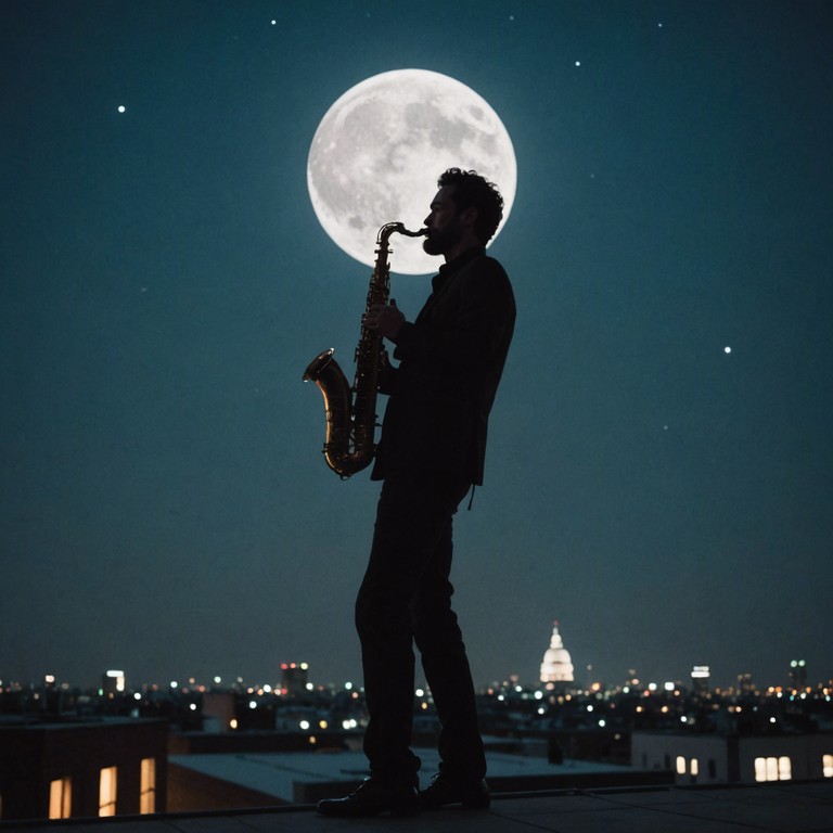 In an intimate corner of a moonlit city, the saxophone reigns supreme, weaving a lively swing jazz melody that dances through the air like a playful sprite, invigorating passersby with its powerful, nostalgic tunes.