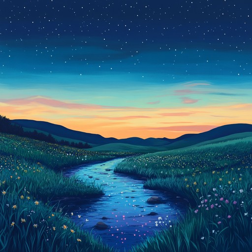 A serene instrumental track that captures the essence of a tranquil evening by a glittering stream. The soothing melody floats amidst sparkling soundscapes, inviting the listener to unwind and reflect. Ideal for relaxation and peaceful contemplation.