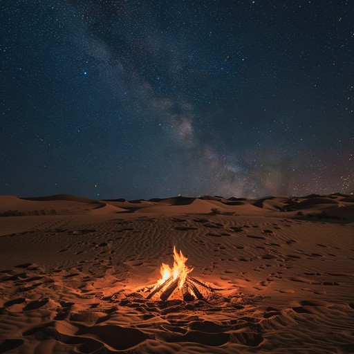 An evocative blend of traditional middle eastern scales and rhythmic patterns, capturing the essence of a nightfall dance by the campfire in the vast desert. The steady beat of the darbuka intertwines with the melodic phrases of the oud, creating an enchanting atmosphere that transports listeners to a distant past.