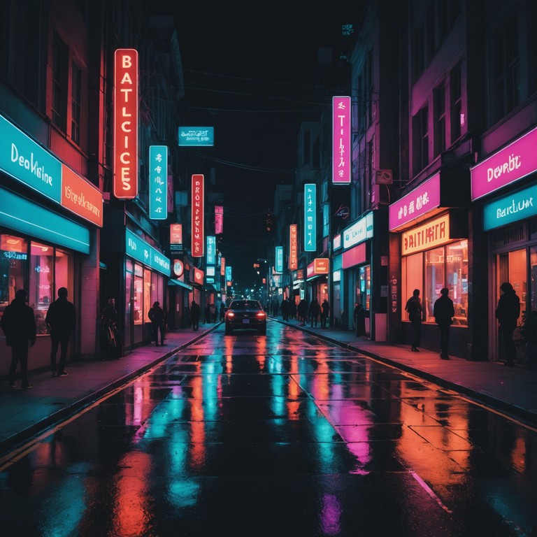 This piece captures the essence of a lonely late night walk through a neon lit city, with shimmering synthesizers creating a soundscape of reflective surfaces and shadowed corners amid the hustle of urban life.