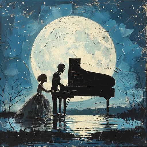 An enchanting glam infused tune featuring dreamy piano melodies and a nostalgic flair. Intertwining harmonies evoke romantic rendezvous under moonlit velvet skies, blending timeless elegance with whimsical charm.