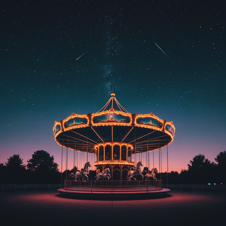Imagine a carnival as seen through a kaleidoscope: vibrant, shifting, and full of whimsical sounds. This track features dreamy melodies that twist and turn, evoking a sense of delight and wonder under a starlit sky. The music captures the essence of a nocturnal festival where every note plays with the unexpected.