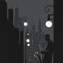 saxophone jams in nocturnal urban landscape.